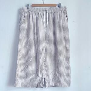 BeachLunchLounge linen blend striped elastic waist pull on wide leg cropped pant